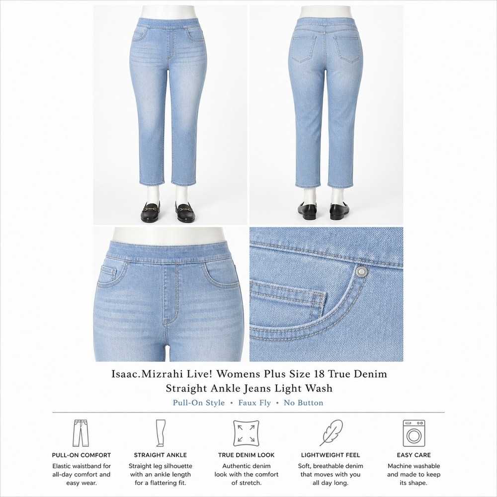 Isaac Mizrahi Live Womens Plus 18 True Denim Straight Ankle Jeans Light Wash NWT